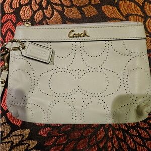 Coach Cream Brooke Perforated Leather Wristlet with Gold Logo